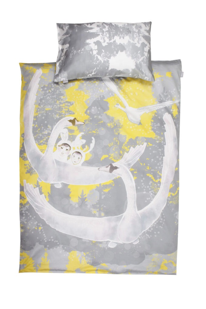 Väikelaste voodipesukomplekt Luiged kollases; Toddler's bedding set Swans in yellow; Bettgarnitur für Kleinkinder Schwäne in Gelb